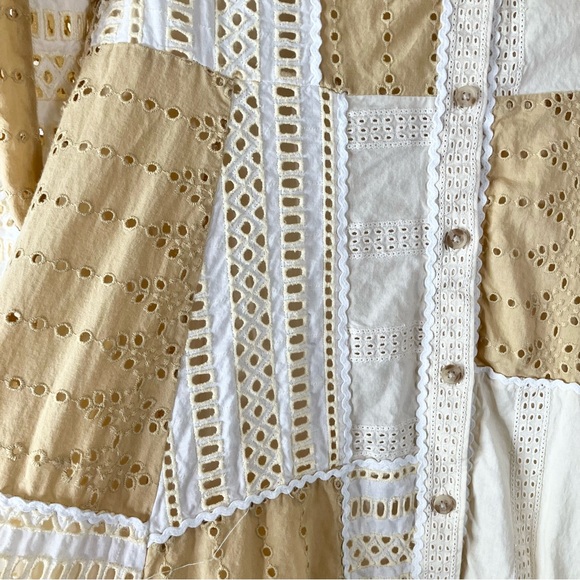 SEZANE Eyelet Patchwork Midi Dress Matissa Long Sleeve Cottagecore Peasant 4 US - Picture 7 of 16